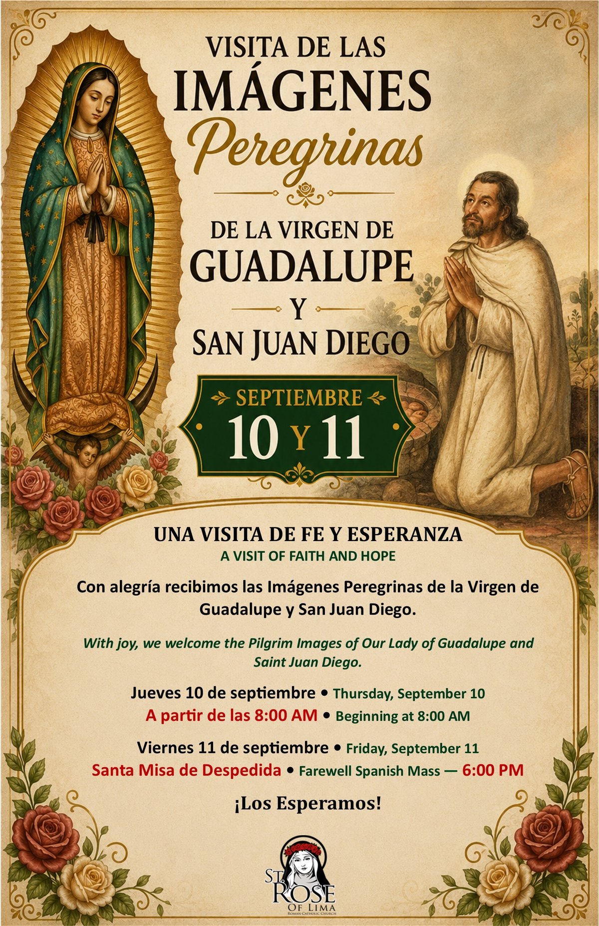 Visita de las Imágenes Peregrinas de la Virgen de Guadalupe y San Juan Diego — Septiembre 10 y 11